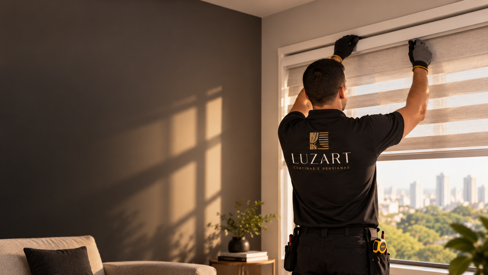 Instalação de persiana sob medida pela equipe Luzart